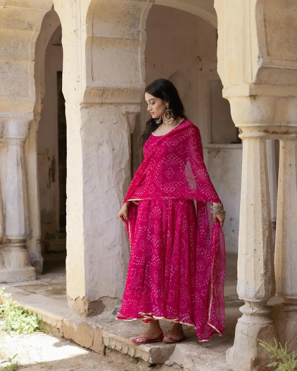 Digital Printed Organza Silk Anarkali Suit With Bottom And Dupatta