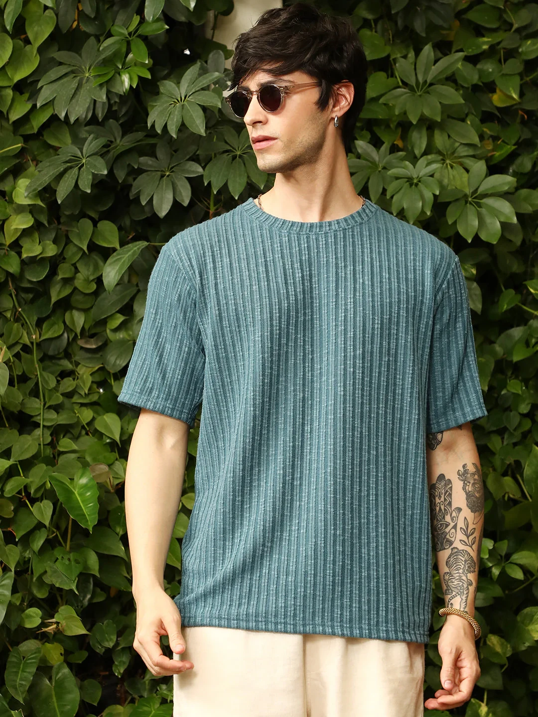 Men's Solid green  Oversize Round Neck T-shirt