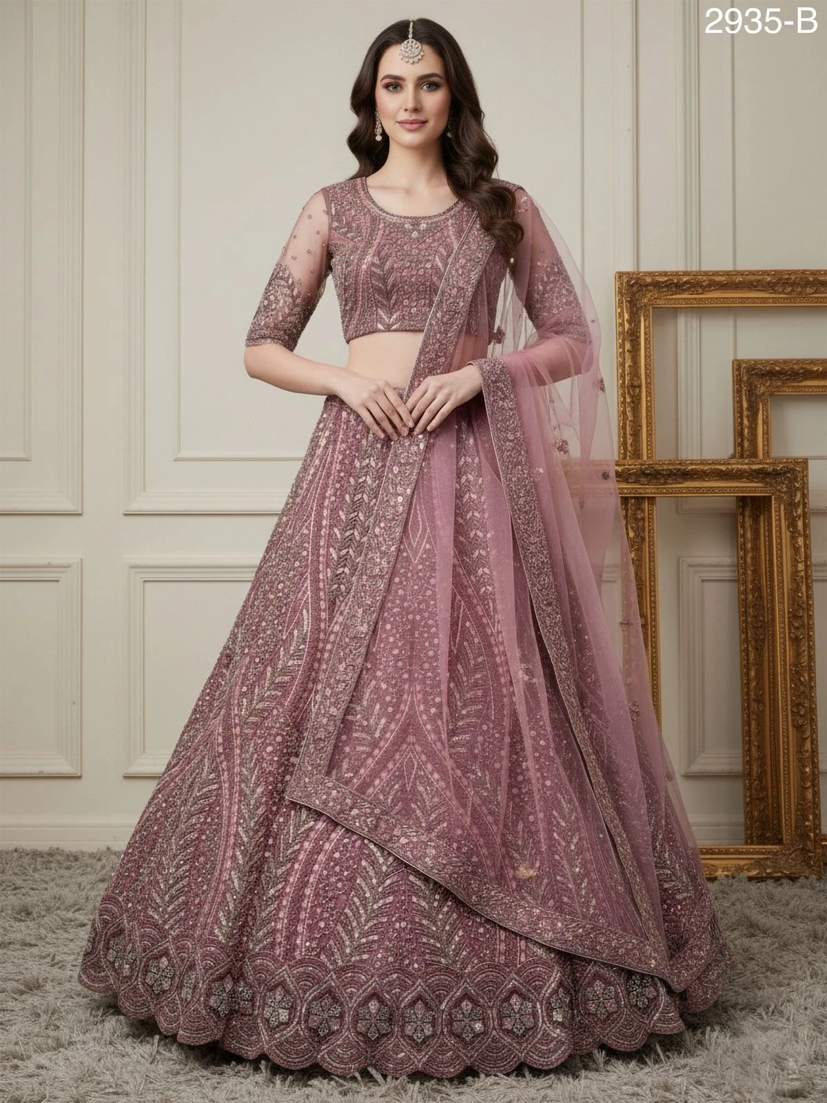 Detailed Motif work with Dori and Sequence Embroidered eye-catchy Partywear Lehengacholi