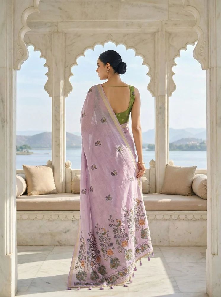 Lavender Jamdani Cotton Woven Saree