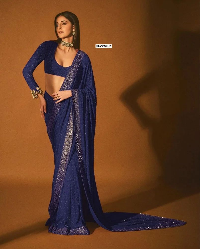 Georgette Saree With Embroidery Work