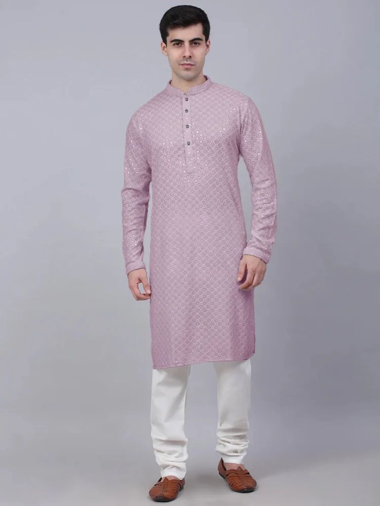 Men Embroidered, Embellished Cotton Rayon Straight Kurta