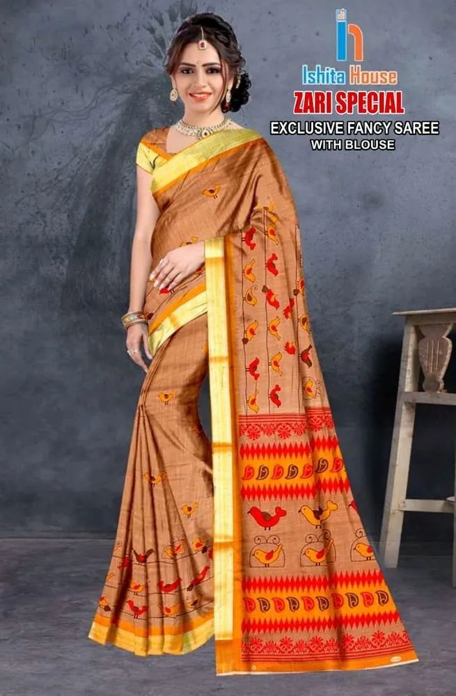ISHITA HOUSE LIGHT BROWN ZARI SPECIAL COTTON SAREE
