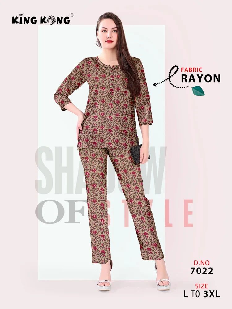 Stylish Rayon Mini Printed Co-Ord Set for Ladies - Sizes L to 3XL