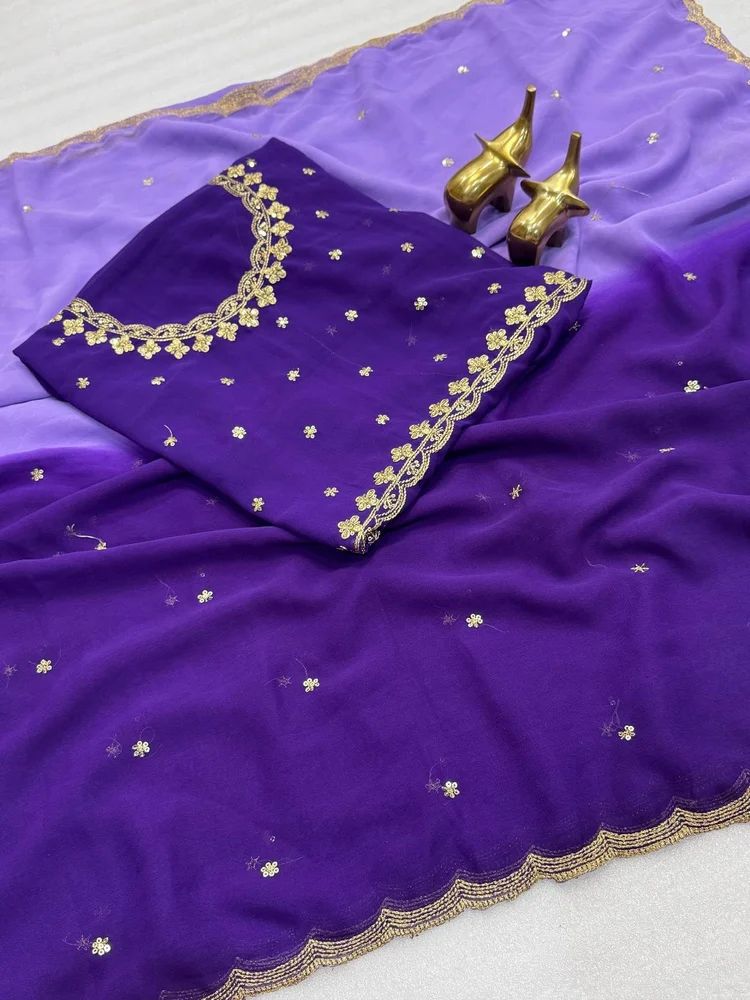NICE 2 GEORGETTE PEDDING WITH EMBROIDERY AND SEQUENCE WORK SAREE AT WHOLESALE PRICE