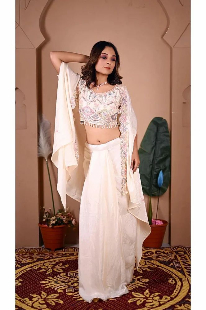 Cream Indo Western Skirt Set