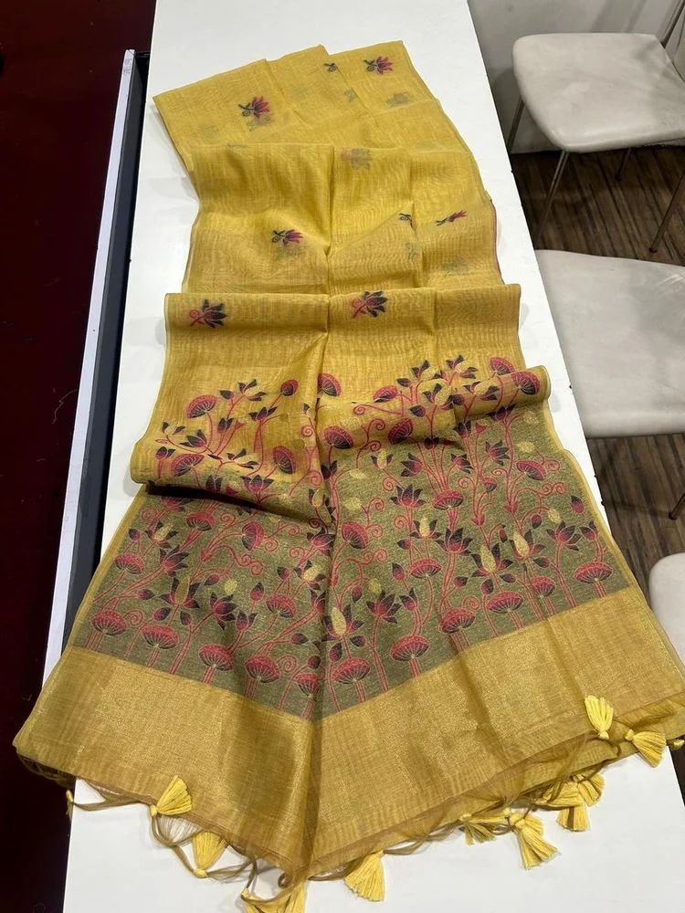 floral weaving muga cotton saree