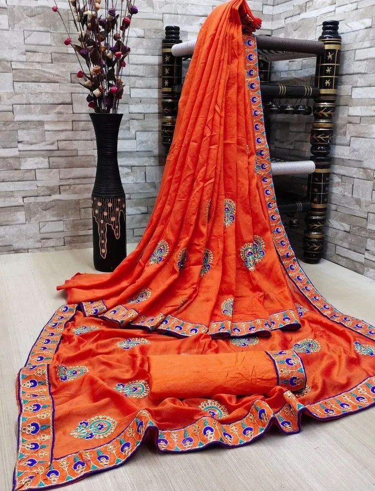 Ladies Embroidery Bangalori Silk Saree