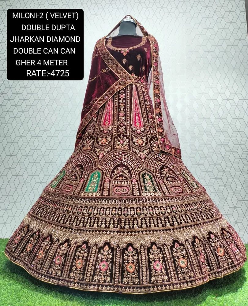 Velvet Embroidered Bridal Lehenga