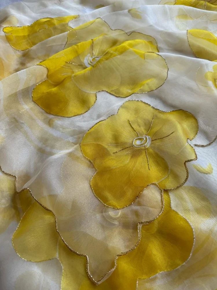 Vanilla Yellow Organza Handwork Saree