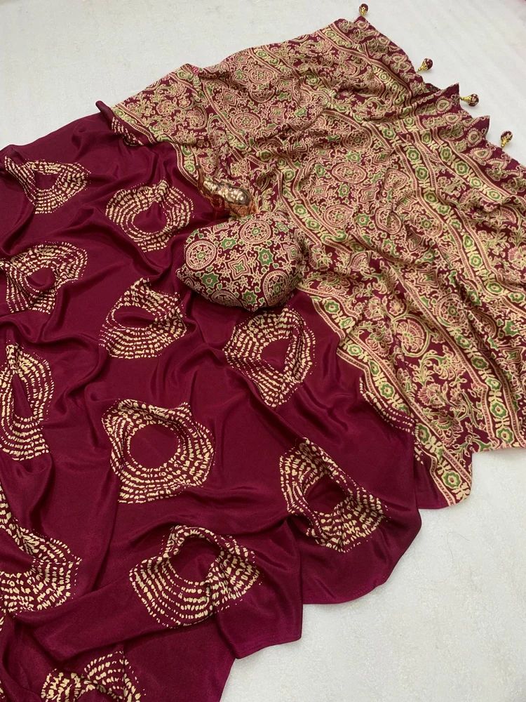 Modal Silk Ajrakh Printed Sarees
