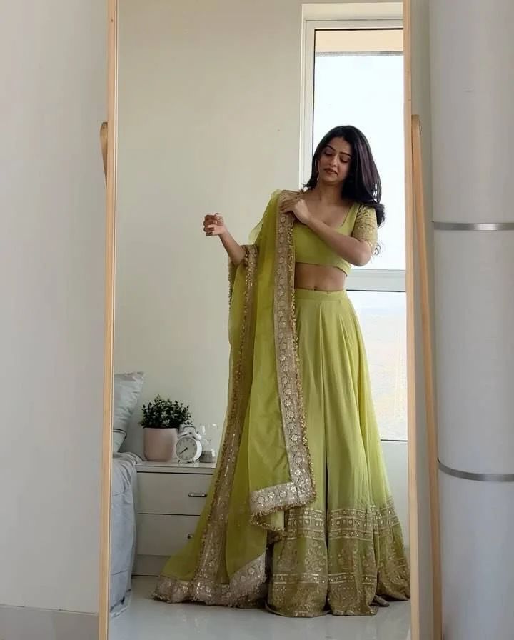 TRENDY CULTURE'S Designer Pista Green Faux Georgette Lehenga Manufacturer