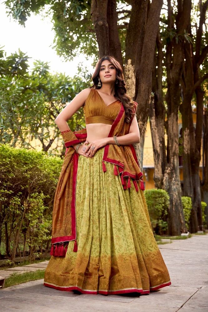 TRENDY CULTURE'S  Designer Vichitra Silk Printed Lehenga Choli
