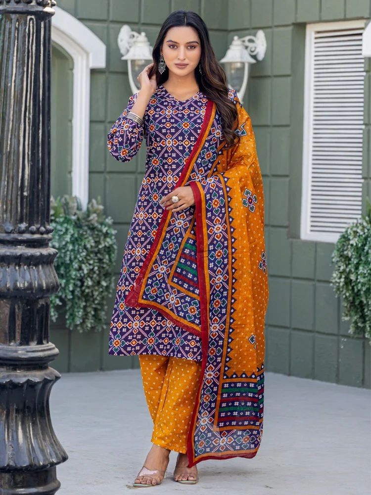 Cotton Designer Kurti Pant Dupatta Set
