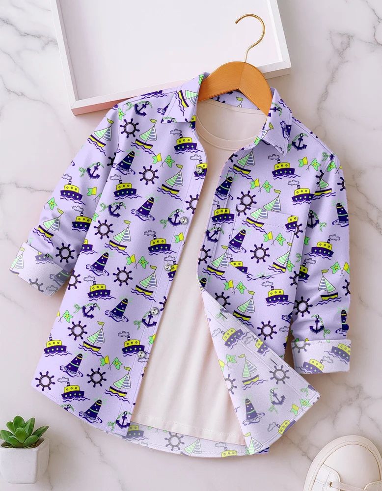Lavender Boys Rayon Nautical Elements Print Shirt