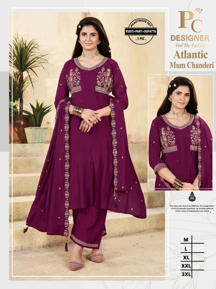 Ladies Atlantic Mul Chanderi Kurti Pant Dupatta  Set