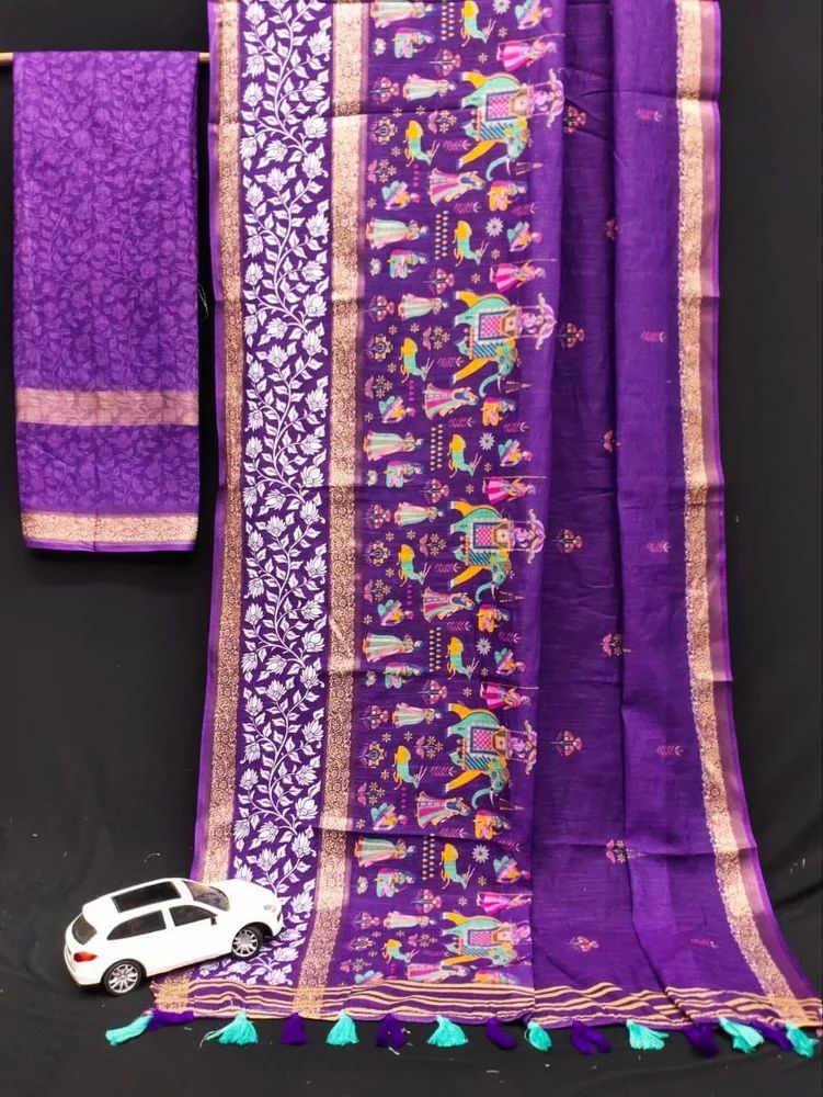 Purple Digital Print Linen Sarees