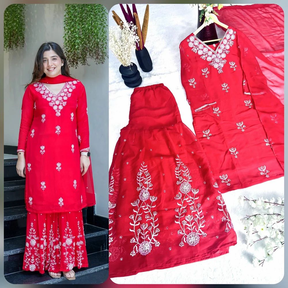 Karva Chauth Kurti-Sharara 3-Piece Set
