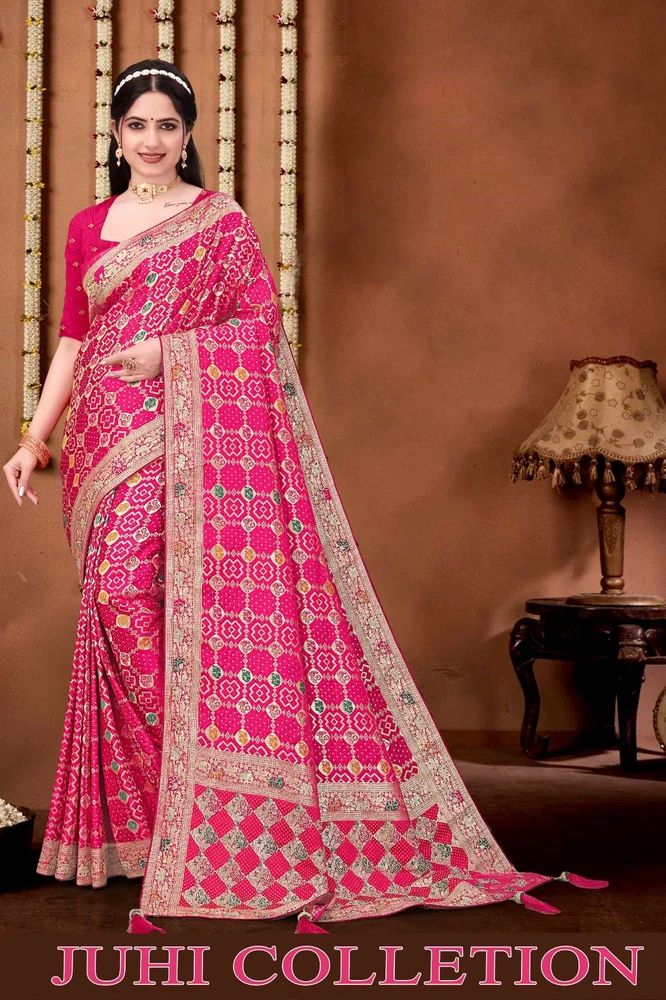 Pink Bandhani Silk Saree