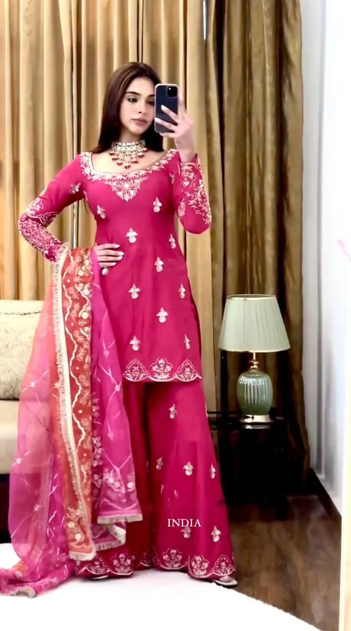 Party Wear Look Suit Set With Embroidery Sequence Work