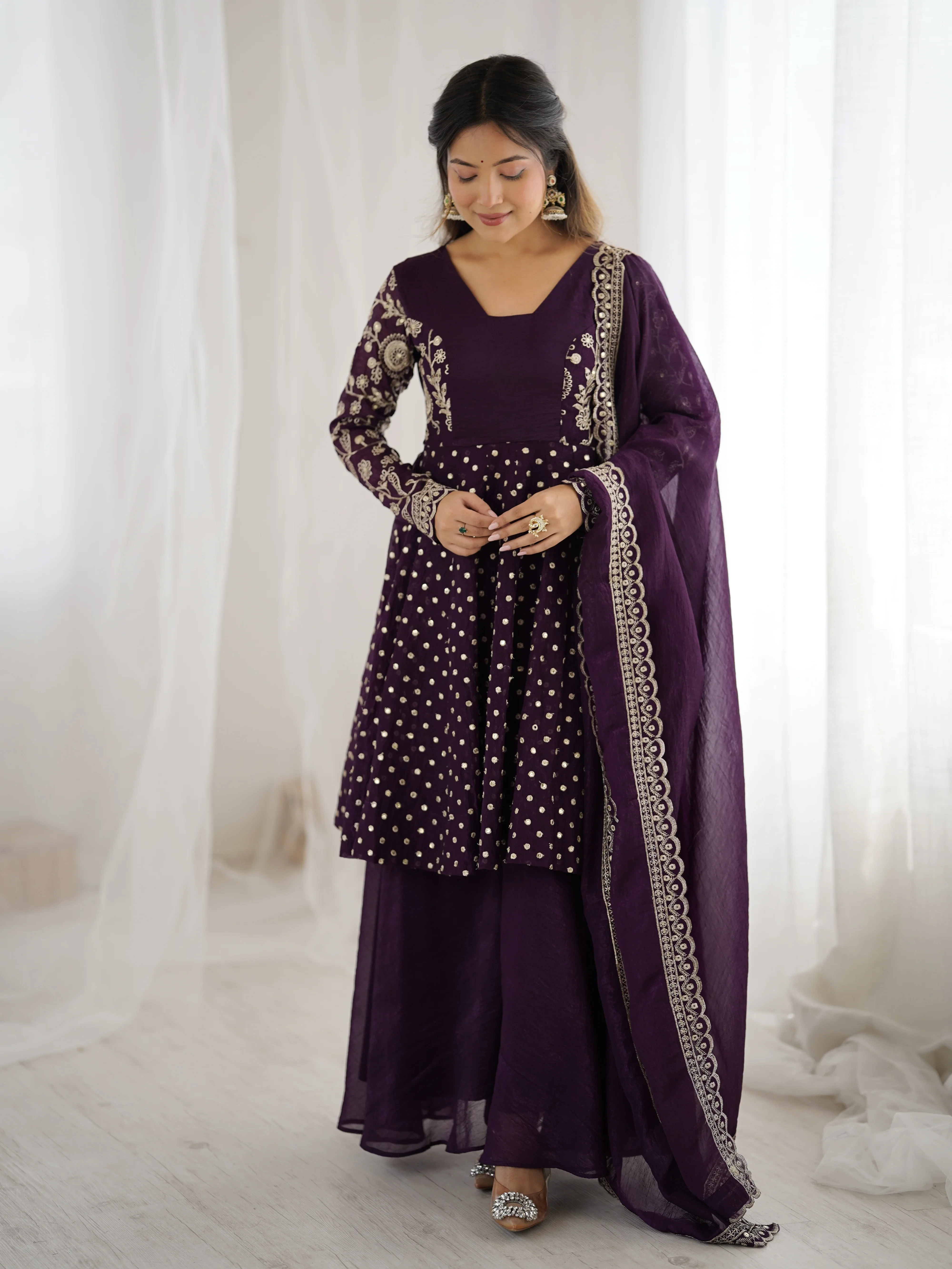 Party Wear Look Suit Set With Embroidery Sequence Work
