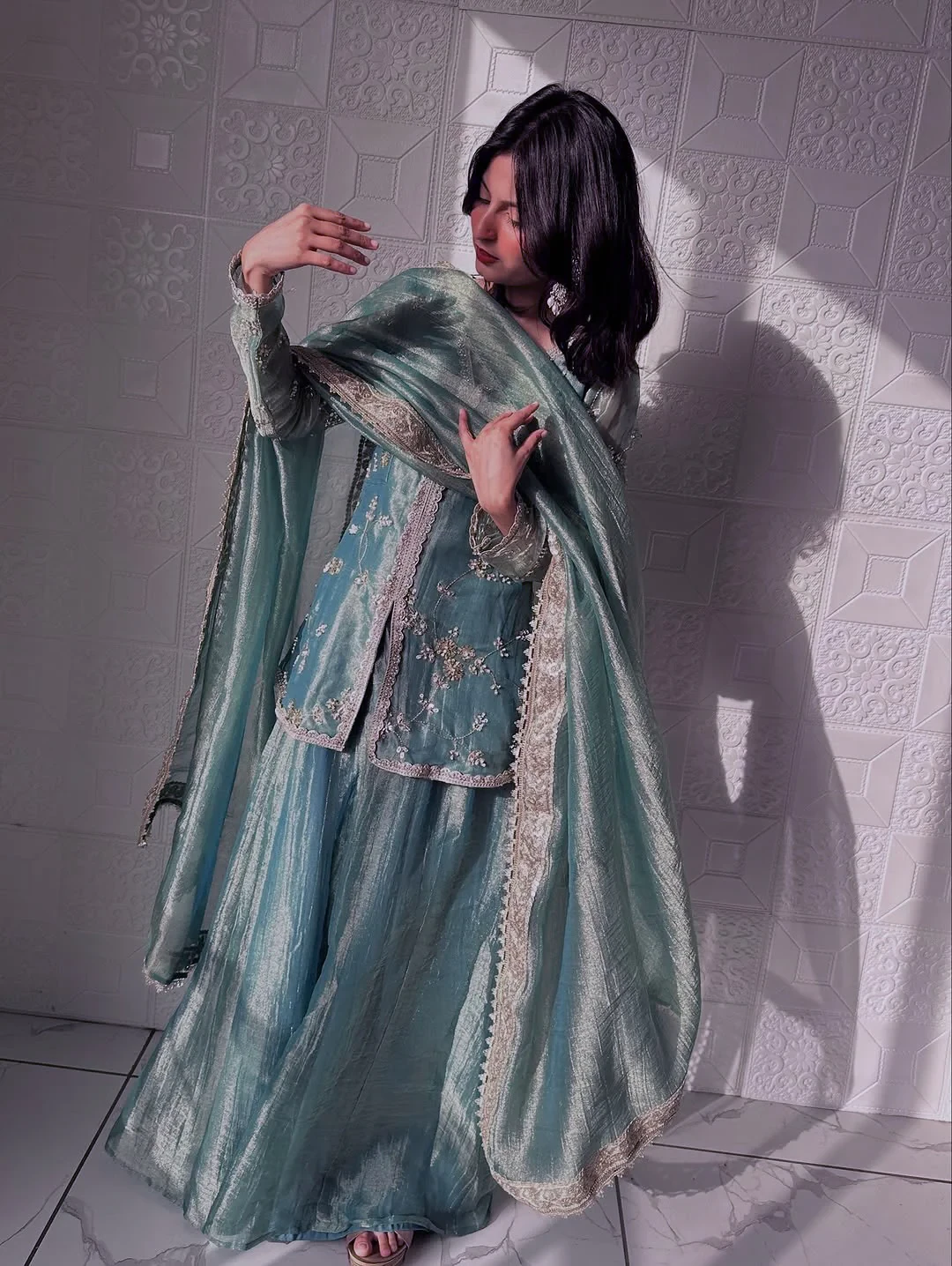 Designer Party Wear Look Top-Sharara And Dupatta