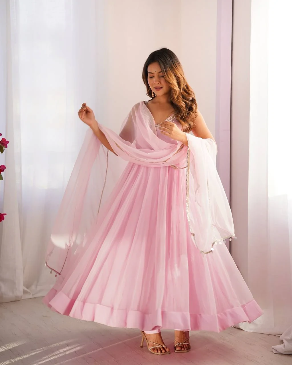 Party Wear Designer Anarkali Gown-Bottom And Dupatta