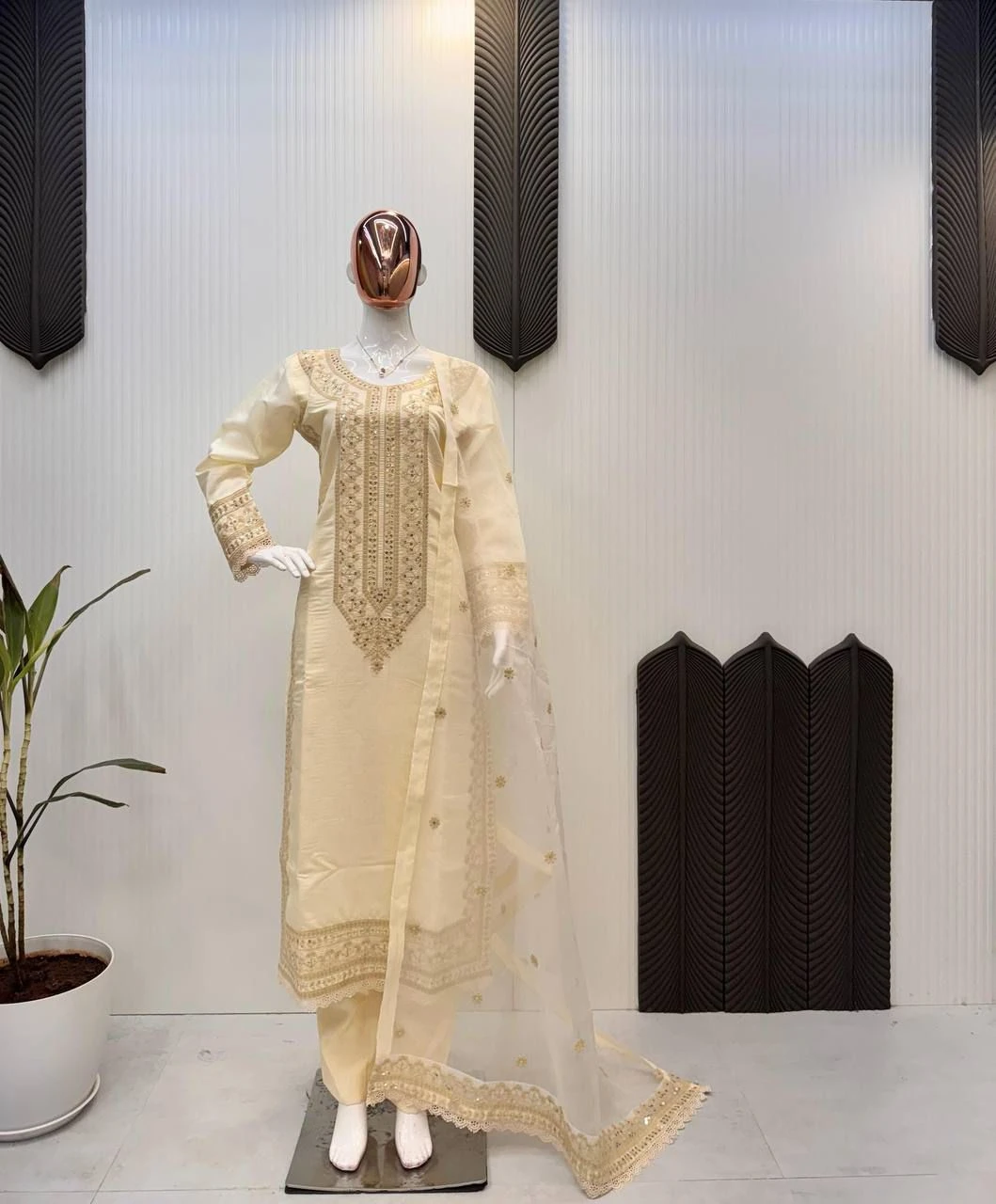 Butterfly Net With Sequence Embroidered And Cover Patti With Gpo lace Work Dupatta