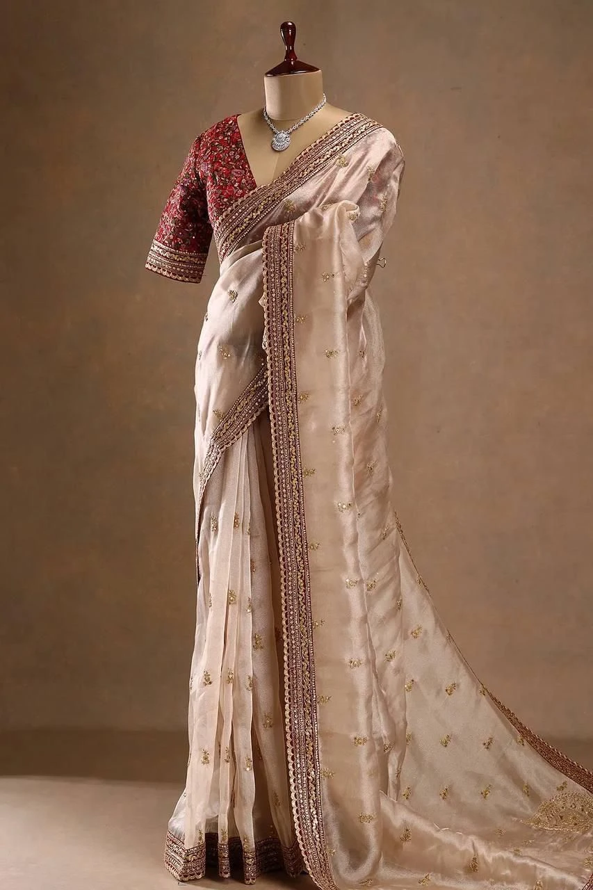 LACE AND BUTTA WORK ON SAREE & BLOUSE