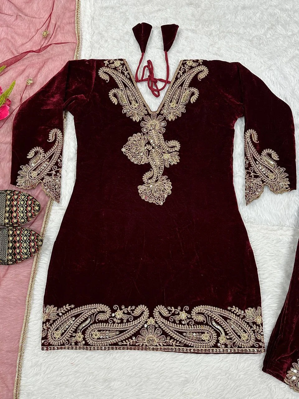 Pure Heavy Viscose Velvet With Heavy Embroidery