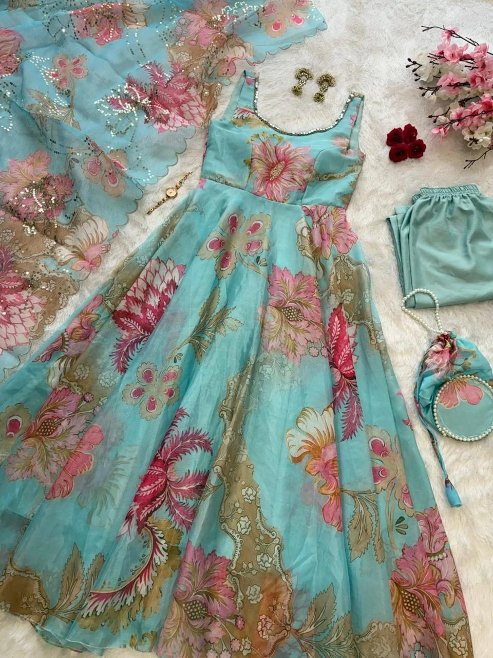 Anarkali suit* - pure Jimmy organza silk digital printed padded