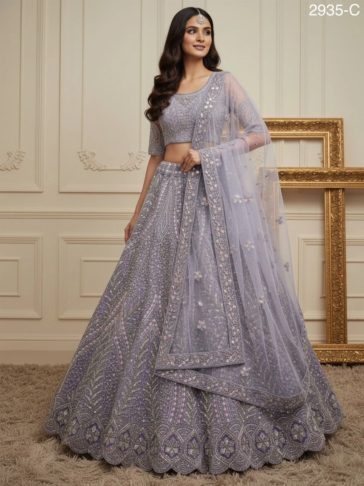 Detailed Motif work with Dori and Sequence Embroidered eye-catchy Partywear Lehengacholi