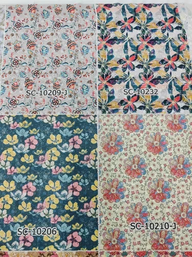 Printed Poly Cotton Chikan Embroidery With Digital Print,