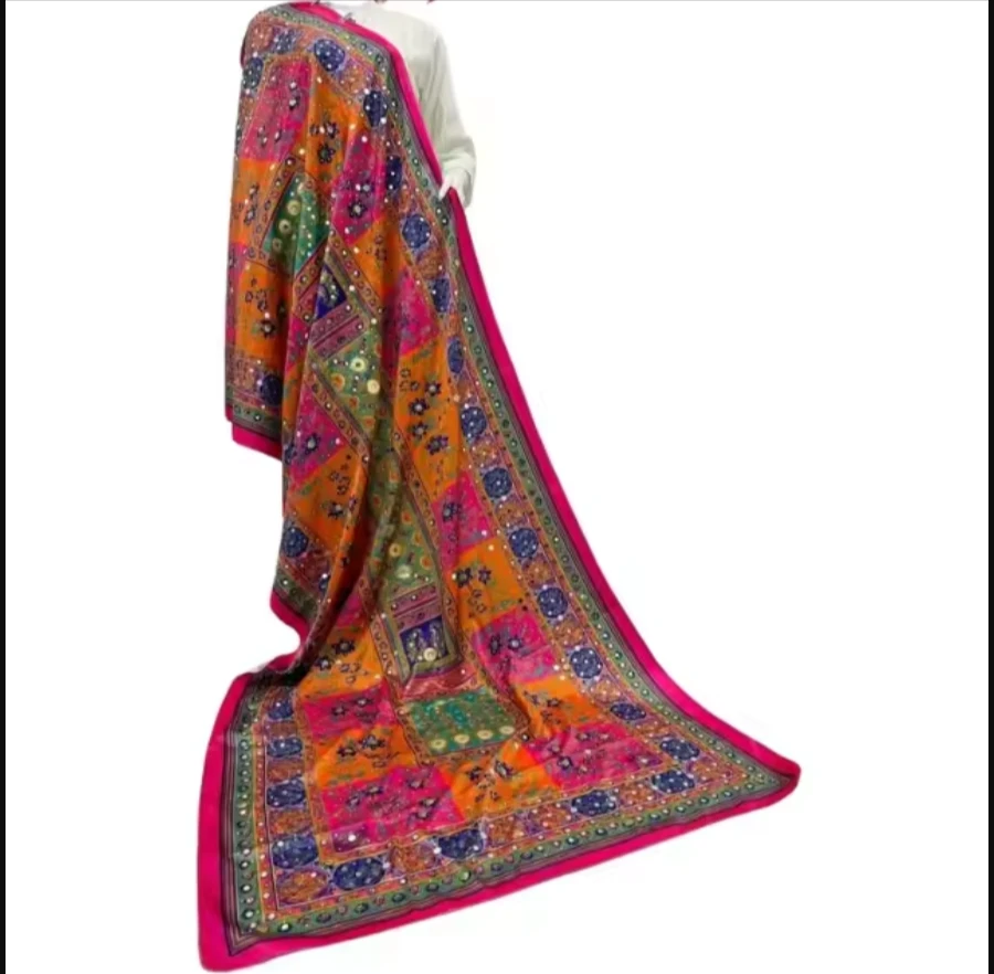 Silk Velour Dupatta with Intricate Mirror Work Panels for Winter Wear