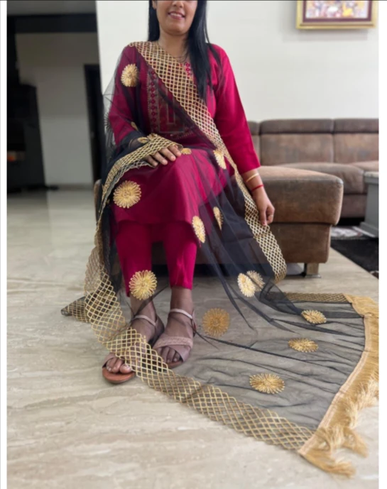 Heavy premium net Dupatta with zari embroidered body