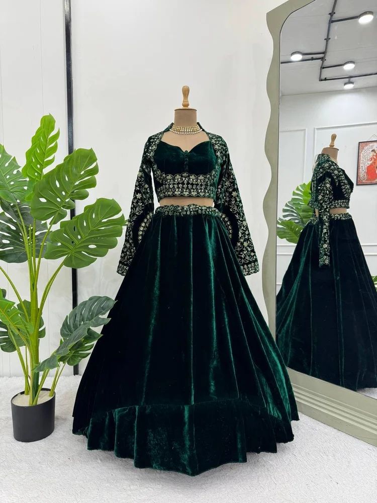 Green Colour Party Wear Velvet Lehenga Choli