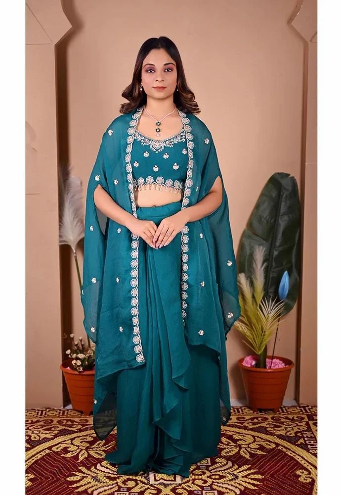Rama Green Indo Western Skirt Set