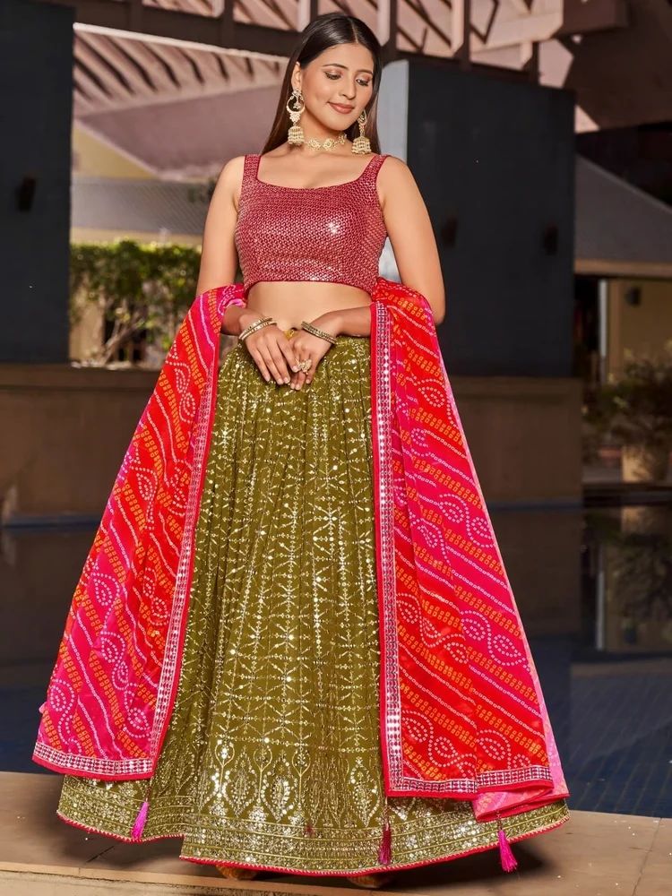 TRENDY CULTURE'S Zari & Sequin Embroidered Georgette Lehenga