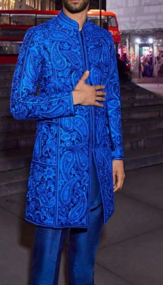 Dyeable Embroidered Sherwani Fabrics