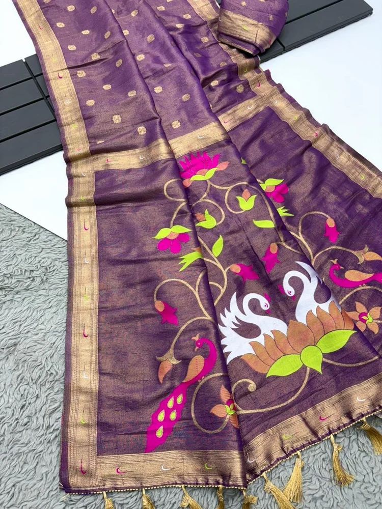 ORGANZA TISSUE SILK WEAVING PAITHANI SAREE