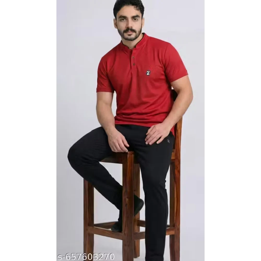 Men Lycra Red  T Shirts