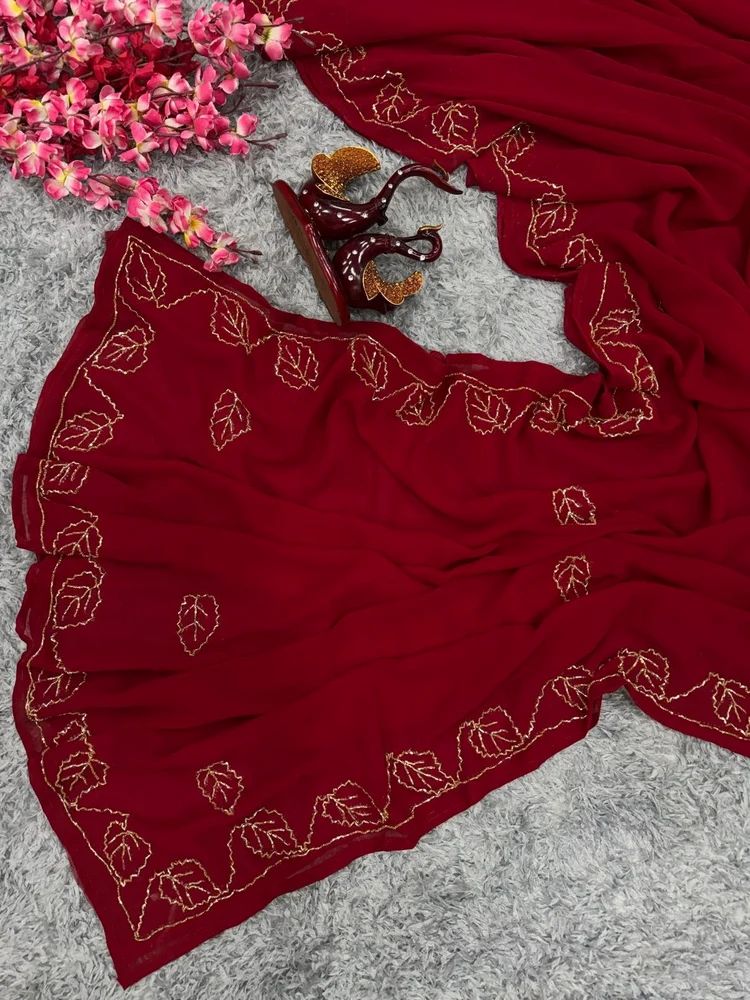 SOFT FAUX GEORGETTE KATDANA HANDWORK SAREE AT WHOLESALE PRICE