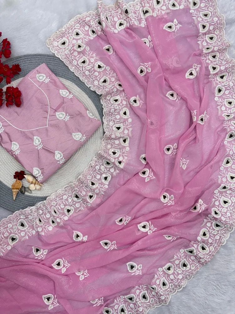 CRUNCHY CHIFFON 3MM SEQUENCE WORK AARCO BORDER SAREE AT WHOLESALE PRICE