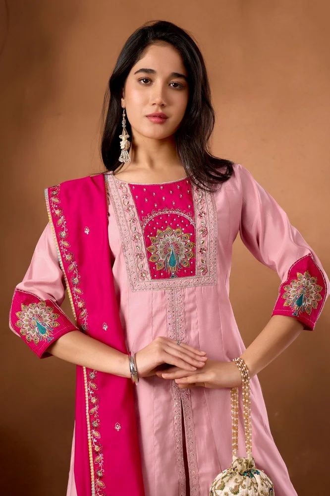 designer Multi Embroidery Thread With Beautiful Hand Work kurti palazzo and dupatta set
