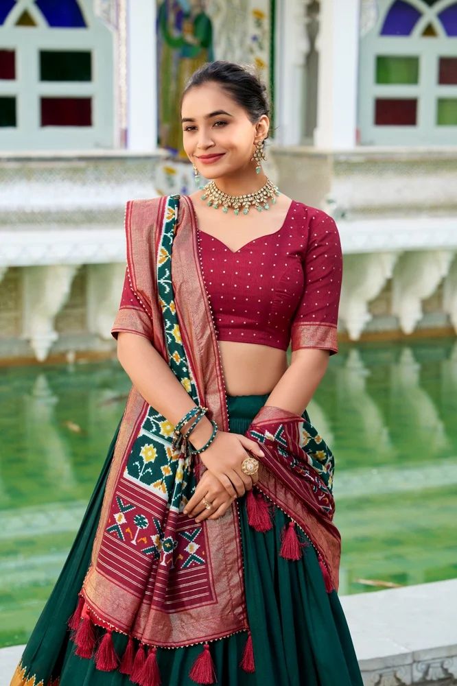 TRENDY CULTURE'S Tasar Silk Lehenga Choli with Patola Print & Foil Work