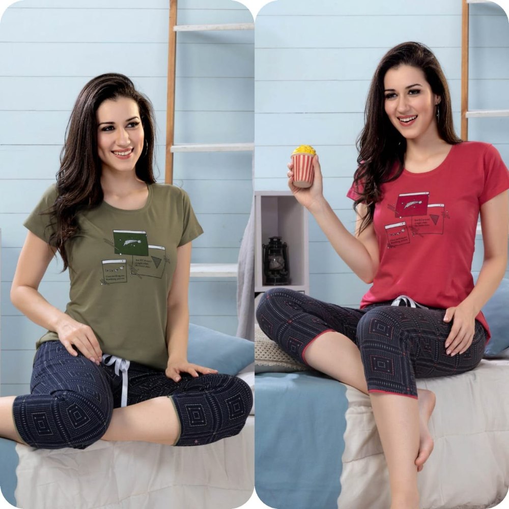 Printed Ladies Nightwear T Shirt and 3/4th