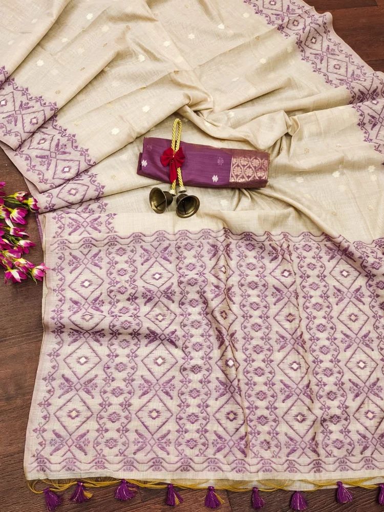 Premium Soft Muga Cotton Saree With  Jamdani Concept