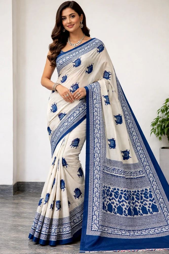 Ajrakh Model Silk Saree