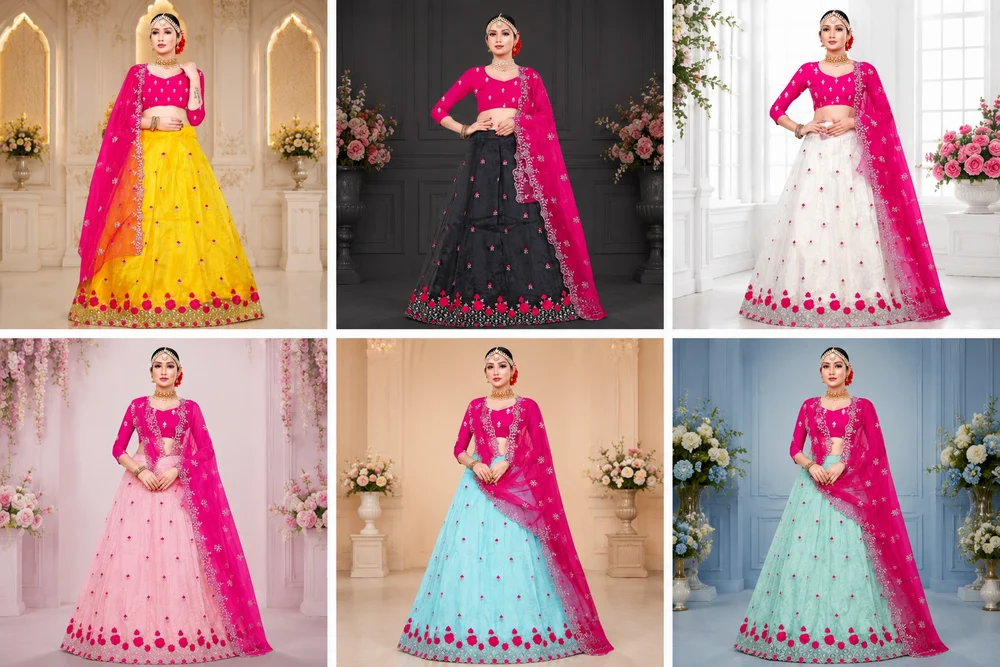 Ladies Embroidered Net Lehenga Choli MULTI COLOR