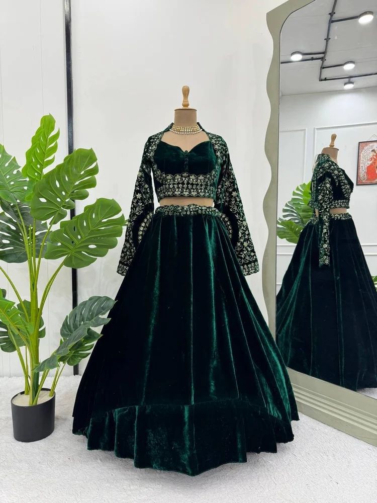 TRENY CULTURE'S Thread & Sequence  Velvet Lehenga